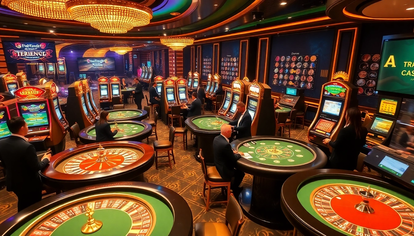Profitez d'un jeu de premier ordre dans un crypto-casino en France avec des machines à sous dynamiques et des joueurs enthousiastes autour des tables de roulette.